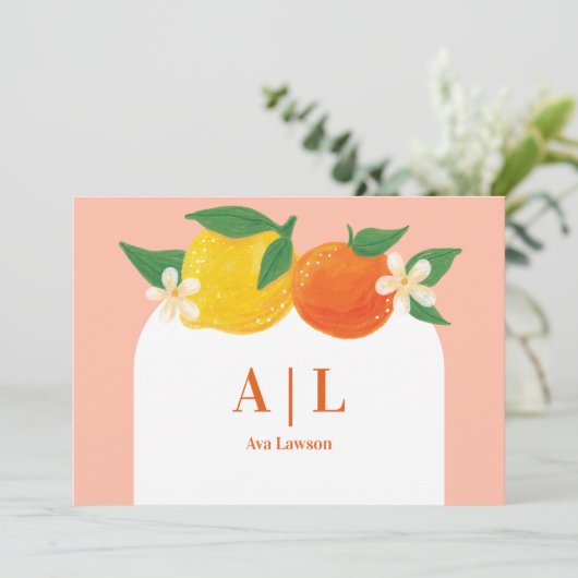 Zoete Citrus Platte Monogram Bedankkaart (Staand voorkant)