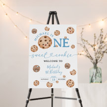 Zoete Cookie Eerste Verjaardag Blauwe Gingham Welk