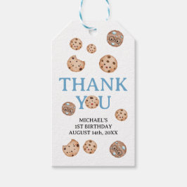 Zoete Cookie Jongen Eerste Verjaardag Blauwe Gingh Cadeaulabel