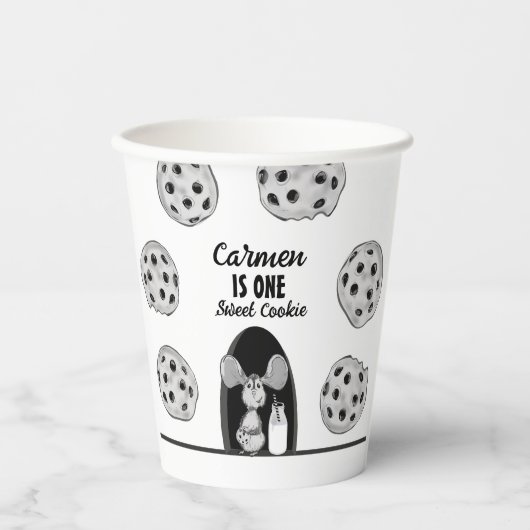 Zoete Cookie Muis Eerste Verjaardag Papieren Bekers (Voorkant)
