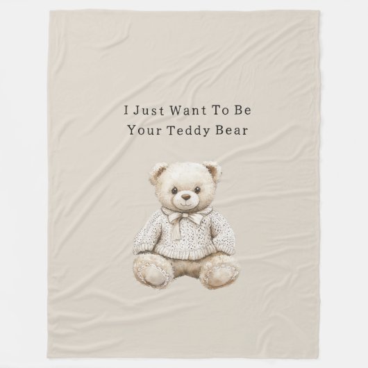 Zoete Crème Teddybeer in Trui Fleece Deken (Voorkant)