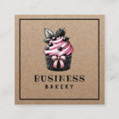 Zoete Cupcake Handgemaakte Taart Rustieke Kraft Ba Vierkante Visitekaartje (Voorkant)