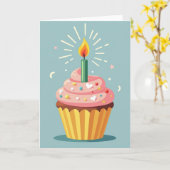 Zoete Cupcake Kaars Kaart (Gele Bloem)
