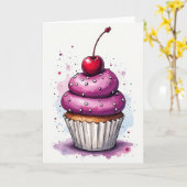 Zoete Cupcake Kunstkaart Kaart (Gele Bloem)