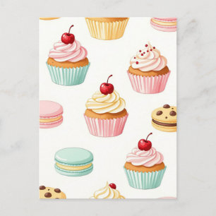 Zoete Cupcake Macaron Patroon Briefkaart