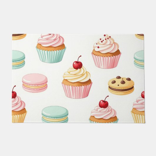 Zoete Cupcake Macaron Patroon Deurmat (Voorkant)