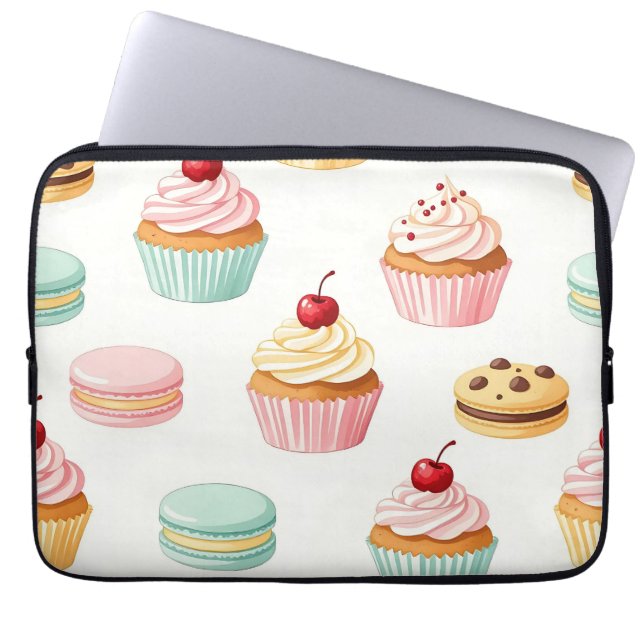 Zoete Cupcake Macaron Patroon Laptop Sleeve (Voorkant)
