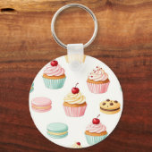 Zoete Cupcake Macaron Patroon Sleutelhanger (Voorkant)