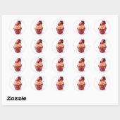 Zoete cupcake met een aardbei bovenop. ronde sticker (Vel)