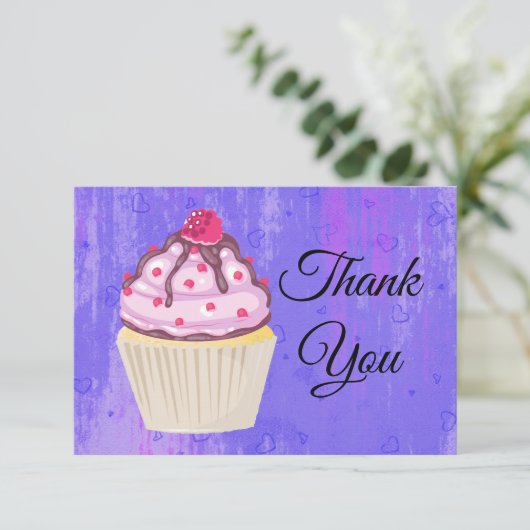 Zoete Cupcake met Framboos op Top Dank u Bedankkaart (Staand voorkant)