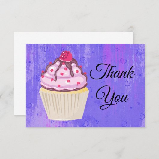 Zoete Cupcake met Framboos op Top Dank u Bedankkaart (Voorkant / Achterkant)