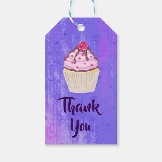 Zoete Cupcake met Framboos op Top Dank u Cadeaulabel (Voorkant)