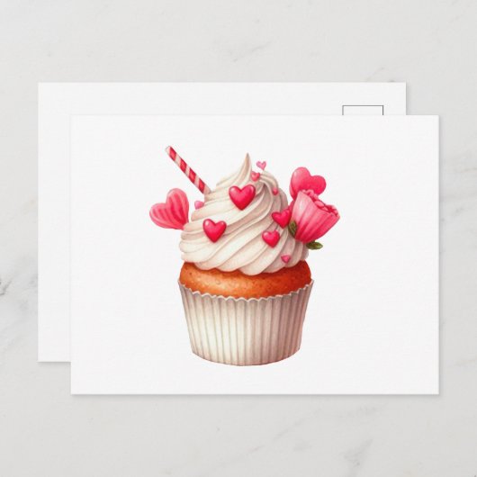 Zoete cupcake met hartjes briefkaart (Voorkant / Achterkant)