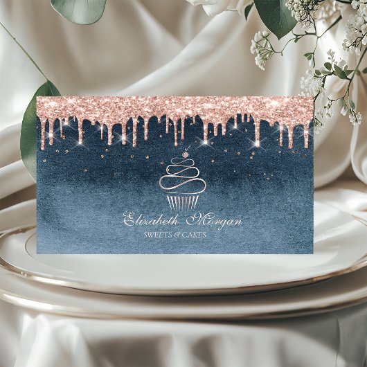 Zoete Cupcake Roze Goud Druppels Diamanten Blauw  Visitekaartje