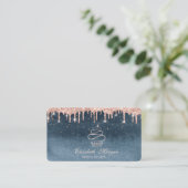 Zoete Cupcake Roze Goud Druppels Diamanten Blauw  Visitekaartje (Staand voorkant)