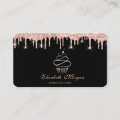 Zoete Cupcake Roze Goud Druppels Zwart  Visitekaartje (Voorkant)
