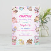 Zoete Cupcake Verjaardagsfeest Uitnodiging (Staand voorkant)