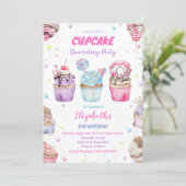 Zoete Cupcake Verjaardagsfeest Uitnodiging (Staand voorkant)
