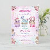 Zoete Cupcake Verjaardagsfeest Uitnodiging (Staand voorkant)