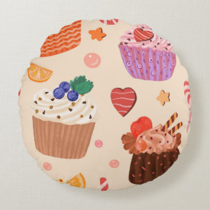 Zoete Cupcakes & Dessert Genietingen Patroon Rond Kussen