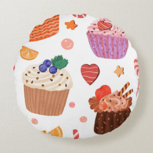 Zoete Cupcakes & Dessert Genietingen Patroon Rond Kussen