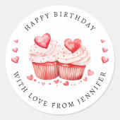 Zoete cupcakes Gelukkige Verjaardag Ronde Sticker (Voorkant)