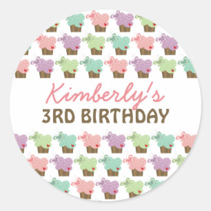 Zoete Cupcakes Vlinders Whimsical Meisje Verjaarda Ronde Sticker