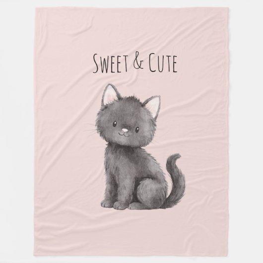 Zoete Cute Grijze Kat Fleece Deken (Voorkant)