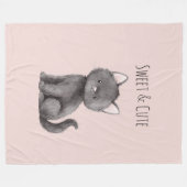 Zoete Cute Grijze Kat Fleece Deken (Voorkant (Horizontaal))