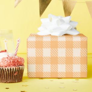 Zoete cute perzik oranje geruite geruite geruit cadeaupapier