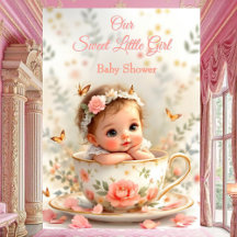 Zoete Cute Perzik Roze Meisje Baby Shower Theekopj