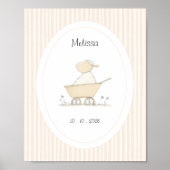 Zoete Cute Schaap Beige Kinderkamer Naam Datum Poster (Voorkant)