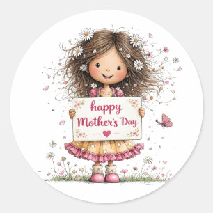 Zoete Daisy Meisje Moederdag Ronde Sticker