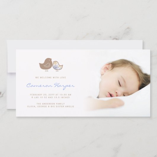 Zoete Damask Kippen Baby Jongen Geboorteaankondigi Aankondiging (Voorkant)