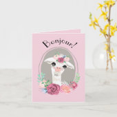 Zoete Dame Llama met Rozen "Bonjour " Kaart (Gele Bloem)