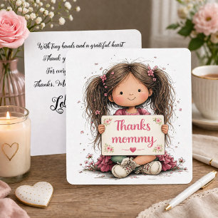 Zoete “Dank je Mammie” Illustratie met Gedicht  Feestdagenkaart