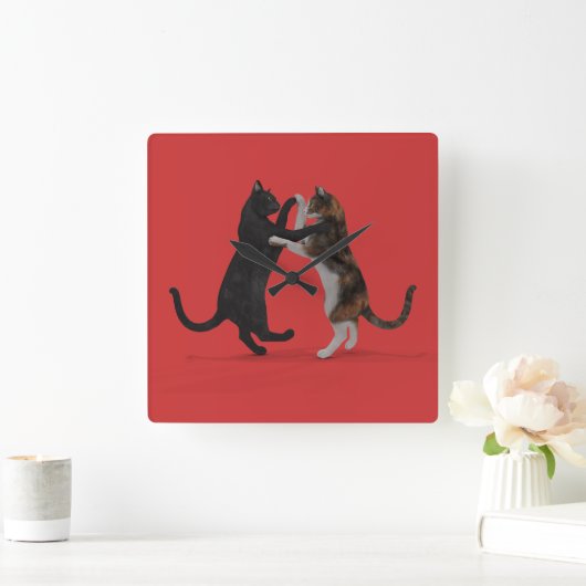 Zoete dansende katten vierkante klok (Huis)