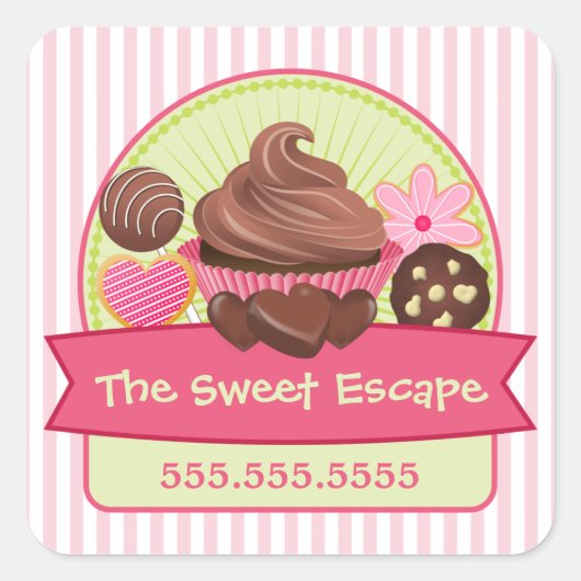 Zoete desserts Bakkerij Box Seals Vierkante Sticker (Voorkant)