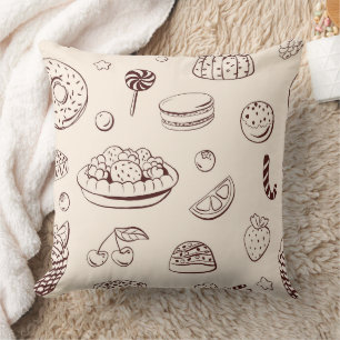 Zoete desserts & bessen taart lijn kunst patroon kussen