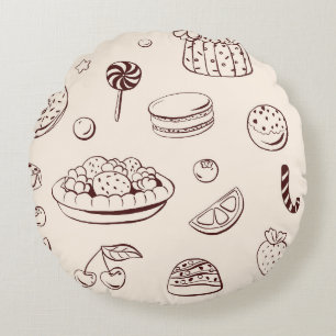 Zoete Desserts & Bessentaart Lijn Kunst Patroon Rond Kussen