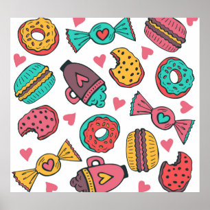 Zoete desserts, met de hand getekende  illustratie poster