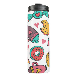 Zoete desserts, met de hand getekende illustratie thermosbeker