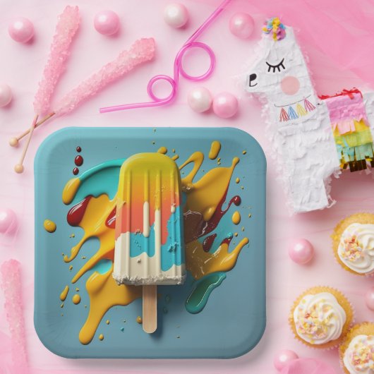 Zoete diepvriescrème. popsikel heerlijk dessert papieren bordje (Feest)