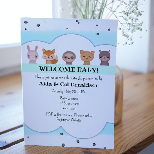 Zoete dier baby shower uitnodiging