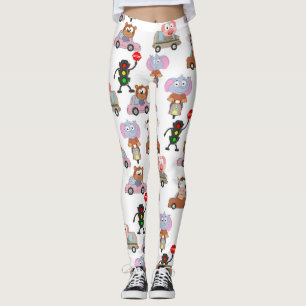 Zoete dieren in auto's met een verkeerslichtpatroo leggings