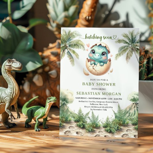 Zoete Dinosaurus Ei Uitkomende Snel Bruiloftsfeest Kaart