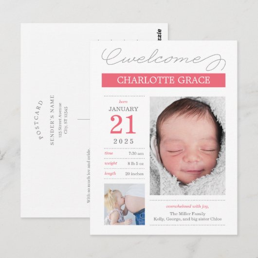 Zoete documentatie Aankondiging van de geboorte va Briefkaart (Voorkant / Achterkant)