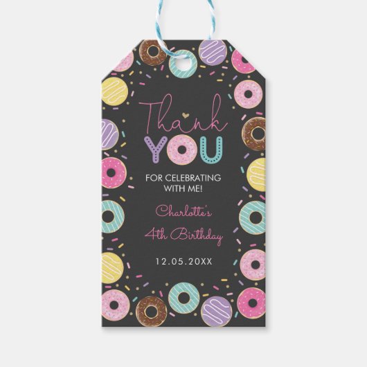 Zoete donut regenboog donuts krijtbord dank u cadeaulabel (Voorkant)