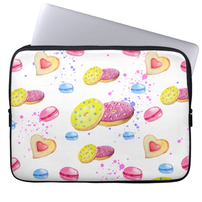 Zoete donuts met kleurrijk glazen patroon laptop sleeve (Voorkant)