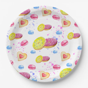 Zoete donuts met kleurrijk glazen patroon papieren bordje